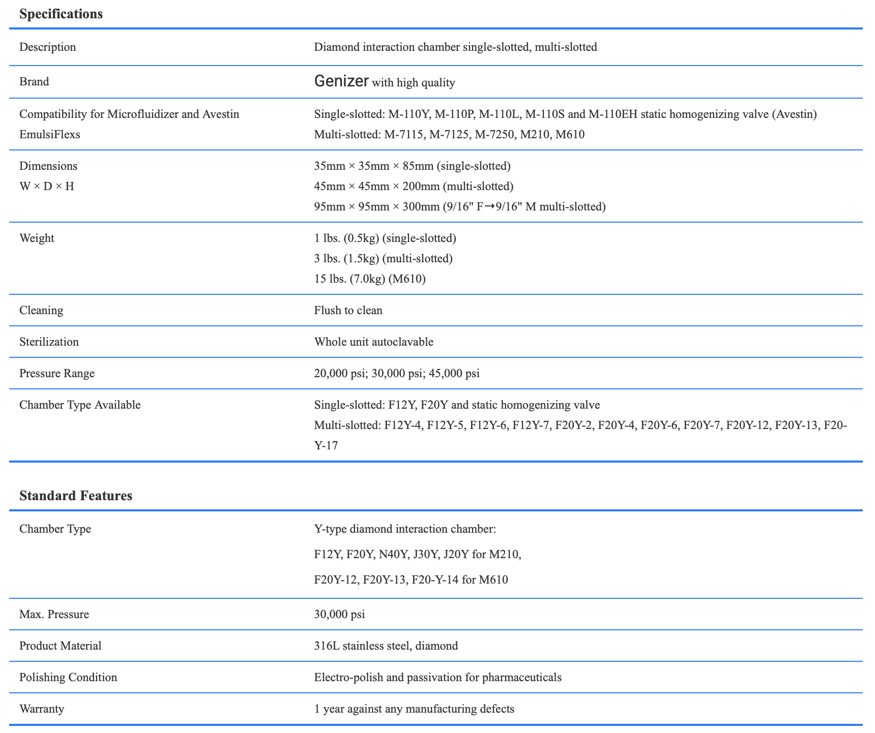 Assembly Diamond Interaction Chamber product specifications